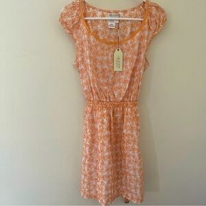 NWT $118 Max Studio Specialty Products Orange/ White Womens Floral Dress Sz L